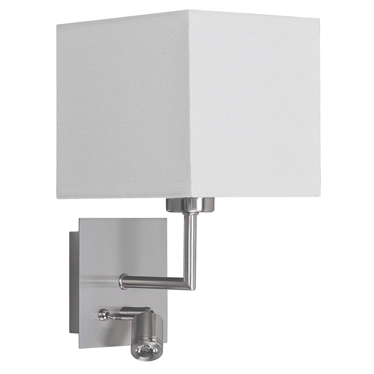 Wandlamp - leeslamp - bedlamp - Hotel E27 Nikkel-Mat + LED spot + schakelaar + kap Wit - Serie Hotel - Wandlamp - High Light - W350700