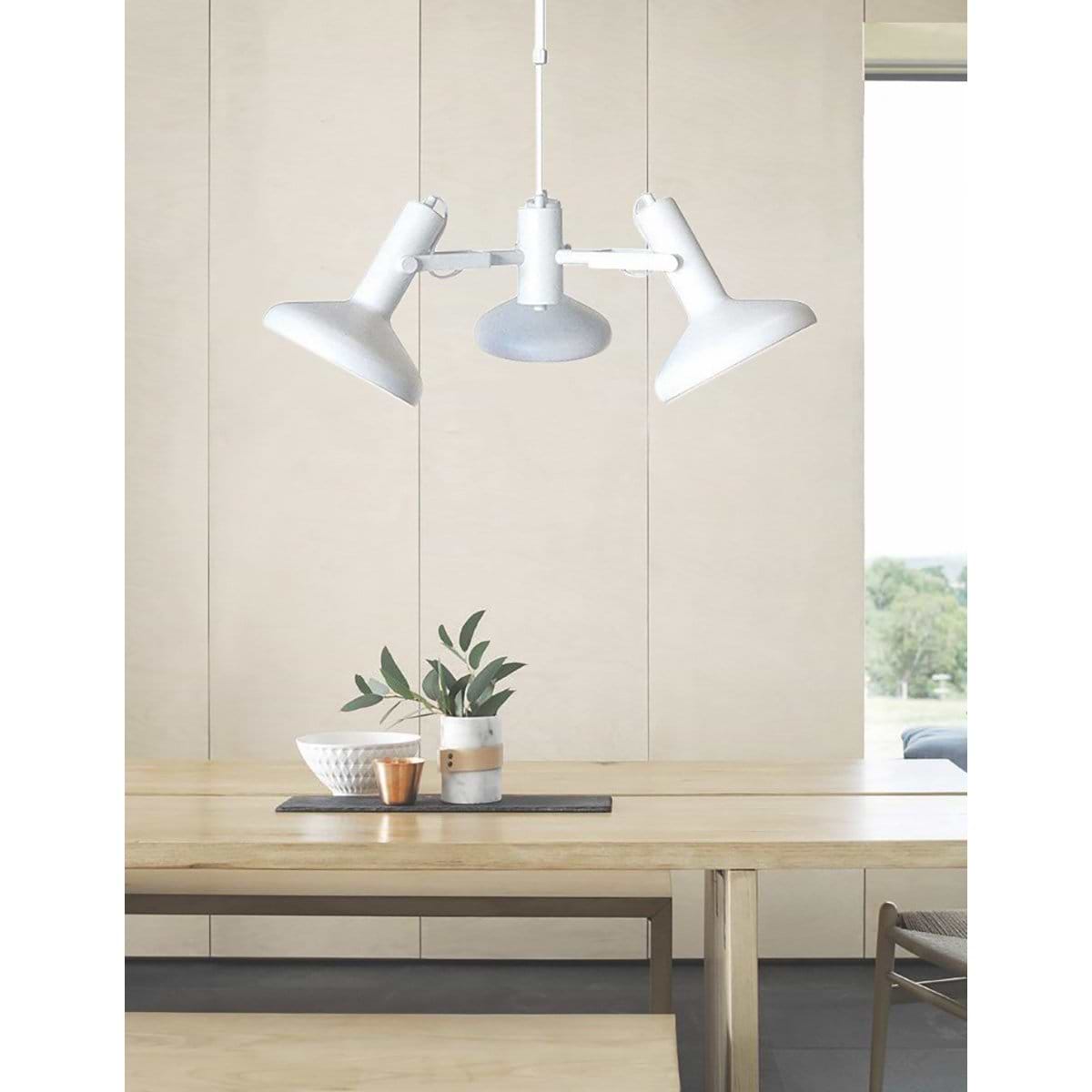 Hanglamp wit 3-lichts 24 cm hoog - 60 cm breed - snoer 150cm "Vectro" E27 - ART DELIGHT - HL 1941 WI