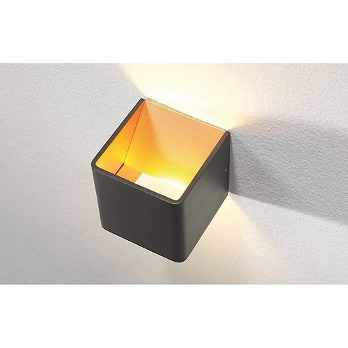 Wandlamp zwart/goud 1-lichts "Fulda" 10x10x10cm LED 6W 2700K 500lm - ART DELIGHT. Deze stijlvolle wandlamp schijnt het licht naar boven en naar beneden op de muur. De lamp is vierkant 10 cm. De lichtbron betreft geïntegreerd LED - LED 6W 2700K 540lm. Incl. driver GLP08WTR700-P. - WL FULDA ZW-GO