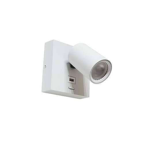 Wandspot - wandlamp - leeslamp - wit 1-lichts 11 -5x11 -5cm van aluminium - incl. lichtbron GU10 6W 2700K - 420 Lumen. Met USB poort en aan/uit schakelaar op het armatuur - Serie Master van ART DELIGHT. De spot is draaibaar en kantelbaar. Een ideale leeslamp voor naast uw bed. Met de USB aansluiting heeft u direct een oplader bij de hand.  - WL MASTER USB WI