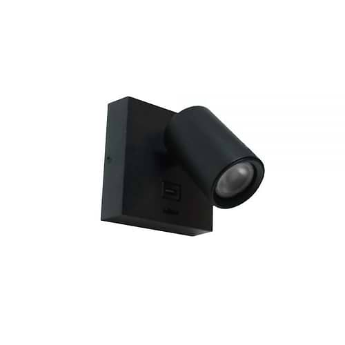 Wandspot - wandlamp - leeslamp - zwart 1-lichts 11 -5x11 -5cm van aluminium - incl. lichtbron GU10 6W 2700K - 420 Lumen. Met USB poort en aan/uit schakelaar op het armatuur - Serie Master van ART DELIGHT. De spot is draaibaar en kantelbaar. Een ideale leeslamp voor naast uw bed. Met de USB aansluiting heeft u direct een oplader bij de hand.  - WL MASTER USB ZW