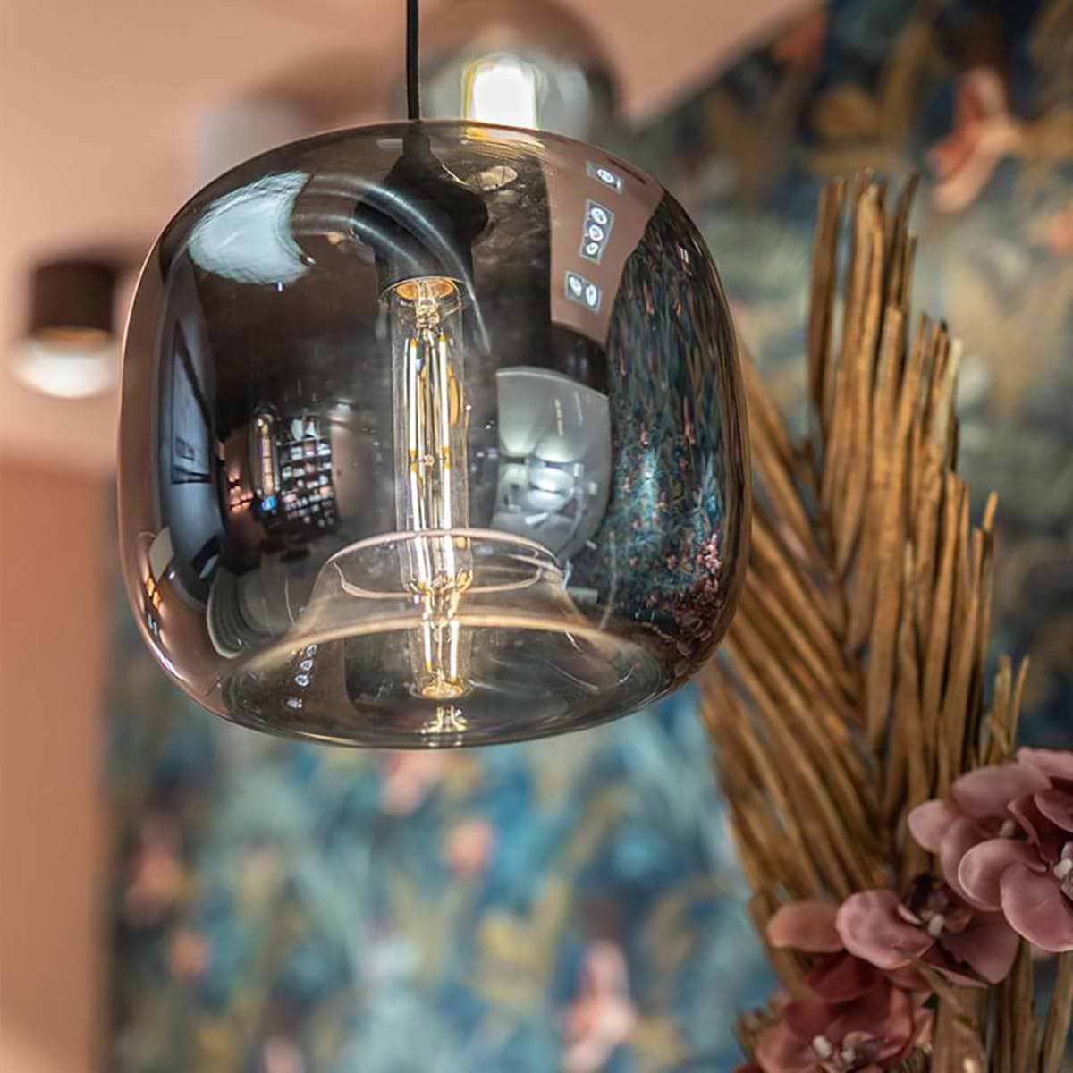 Hanglamp smoke 1-lichts "Preston" Ø24cm smoke/glas E27 - ART DELIGHT