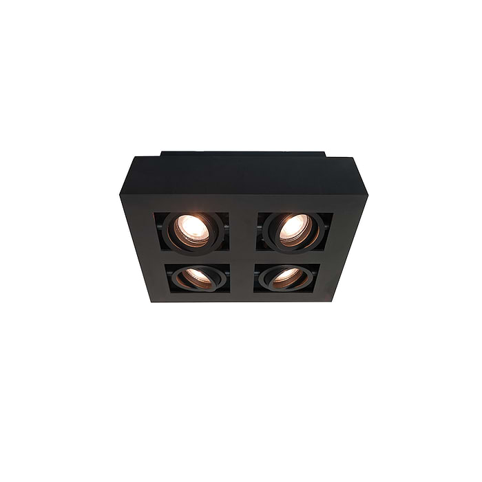 Plafondlamp/opbouwspot zwart 4-lichts "Bosco" 25x25xH8