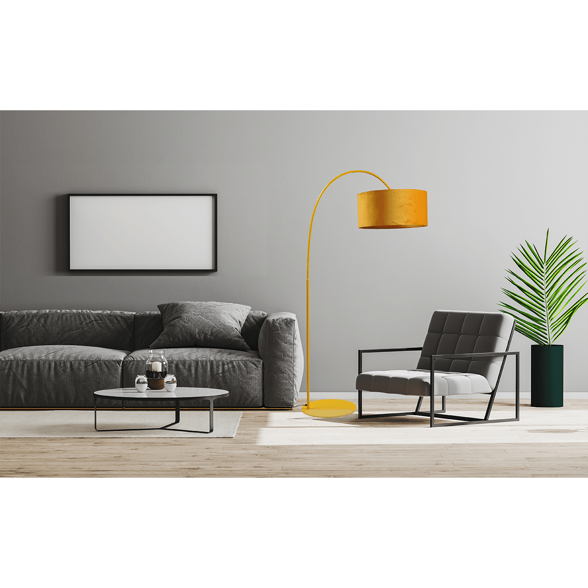 Vloerlamp Arch yellow - mat geel - hoogte 183 cm - breedte 88 cm inclusief maiskleurige lampenkap - Artik mais 52/52/25 cm - uit/aan schakelaar - MASTERLIGHT