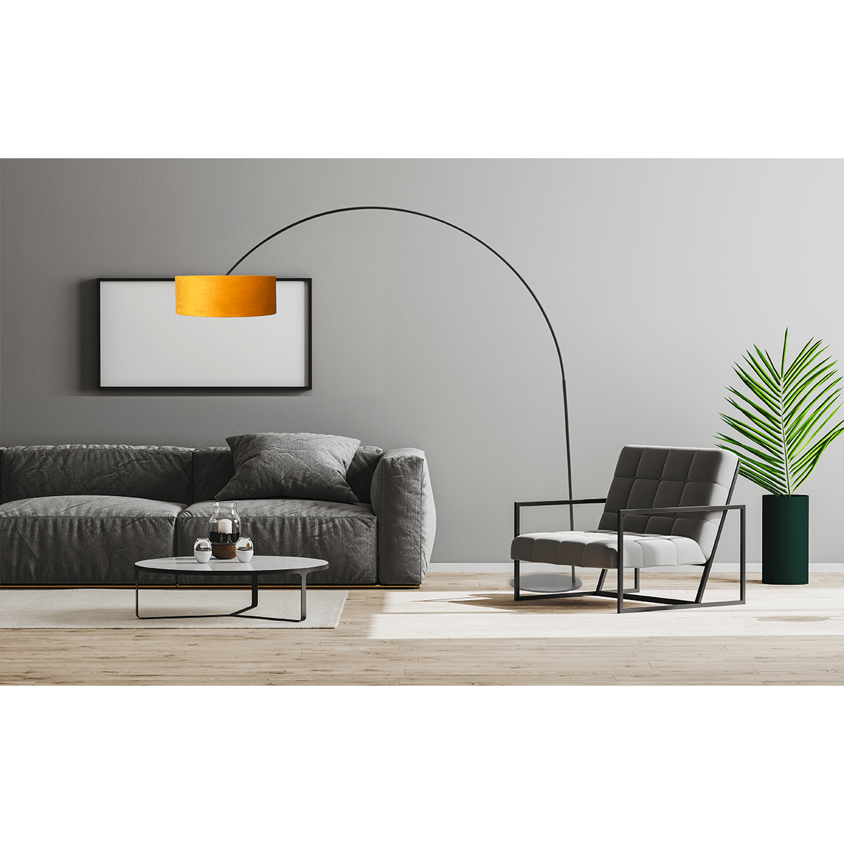 Vloerlamp - booglamp - Arch XXL matt black - mat zwart - hoogte 223 cm - breedte 217 cm - inclusief maiskleurige lampenkap - Artik mais 52/52/25 cm - uit/aan schakelaar - MASTERLIGHT