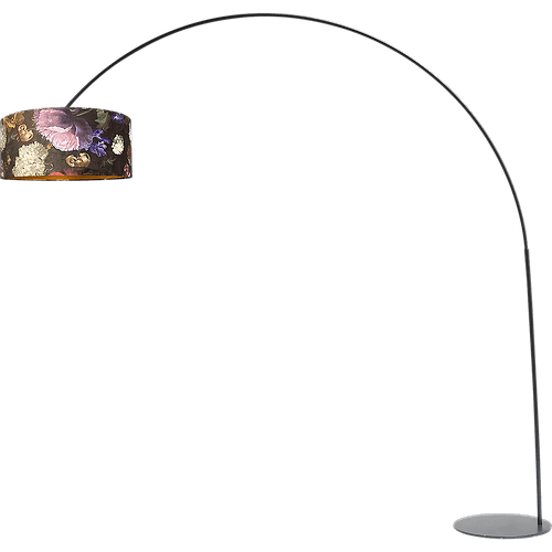 Vloerlamp - booglamp - Arch XXL matt black - mat zwart - hoogte 223 cm - breedte 217 cm - inclusief lampenkap met bloemenmotief - Artik flower 52/52/25 cm - uit/aan schakelaar - MASTERLIGHT