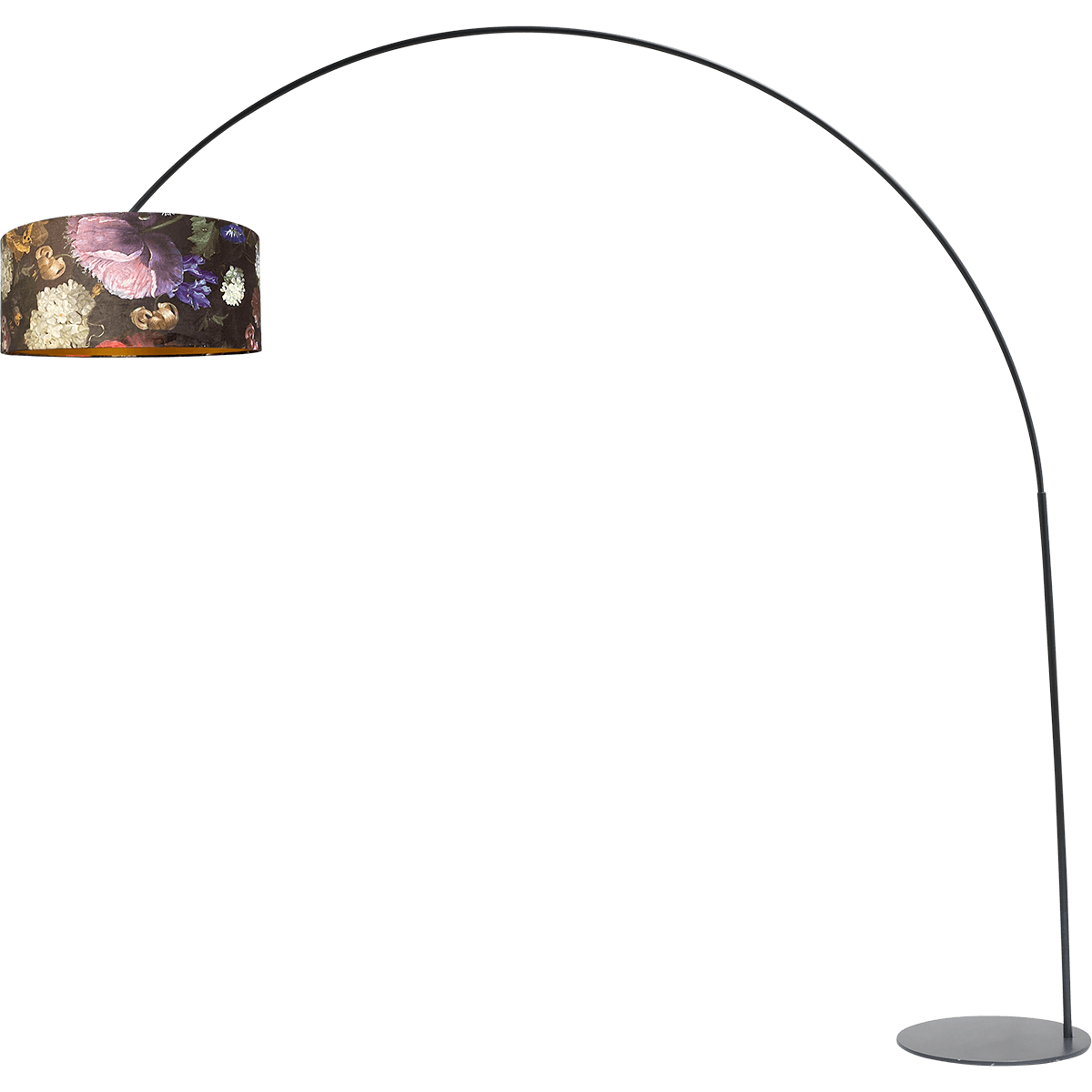 Vloerlamp - booglamp - Arch XXL matt black - mat zwart - hoogte 223 cm - breedte 217 cm - inclusief lampenkap met bloemenmotief - Artik flower 52/52/25 cm - uit/aan schakelaar - MASTERLIGHT