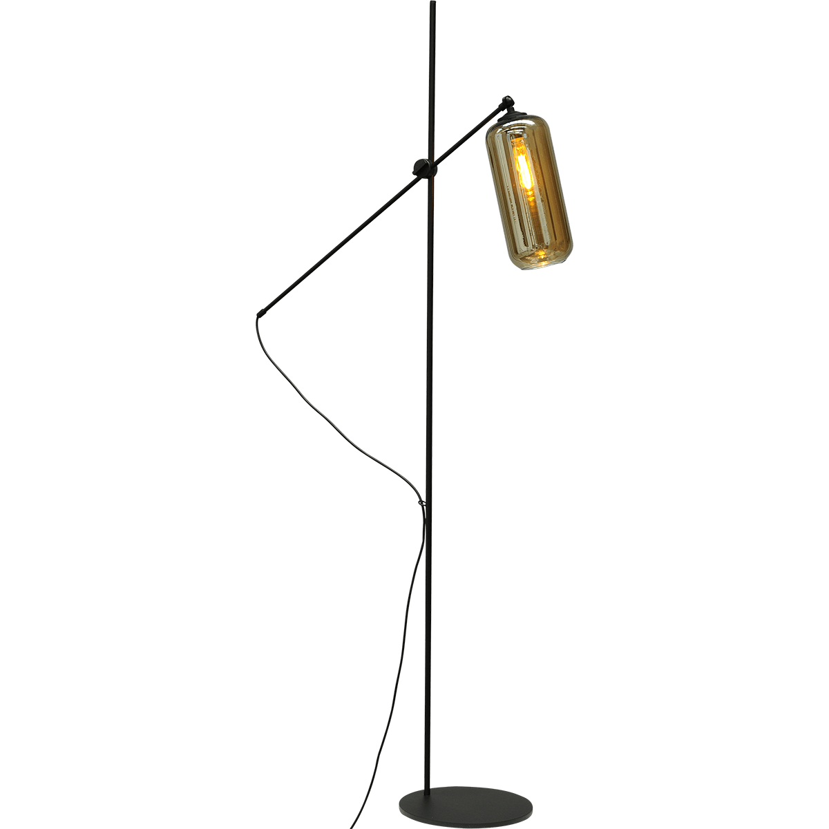 Vloerlamp Quinto 1-lichts hoogte 161cm mat zwart met zwarte glazen kap