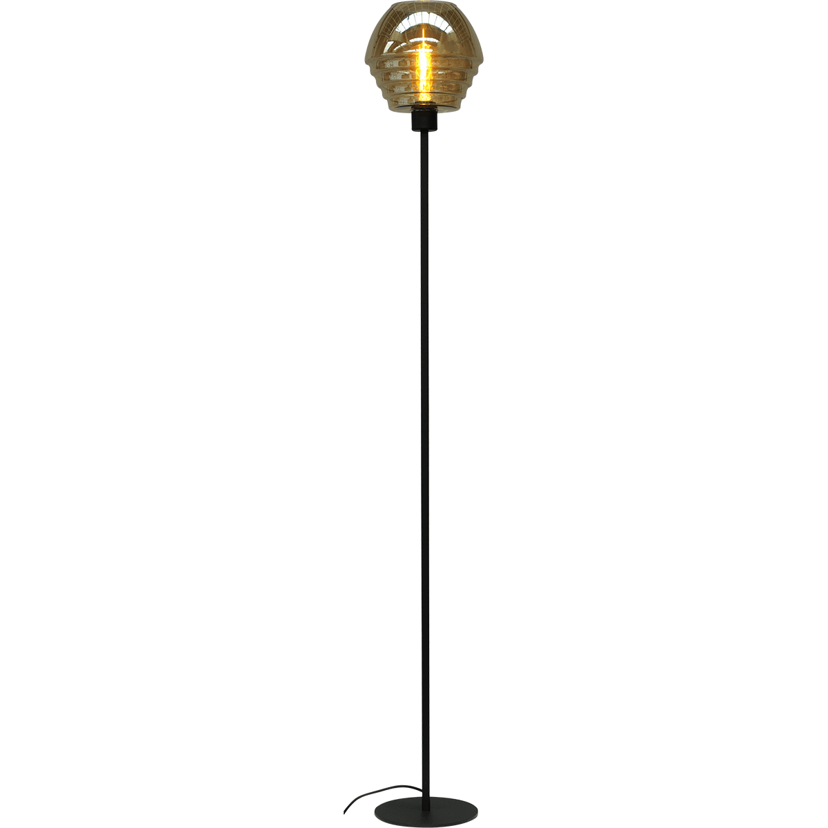 Vloerlamp Quinto 1-lichts zwart hoogte 155cm met zwarte glazen kap