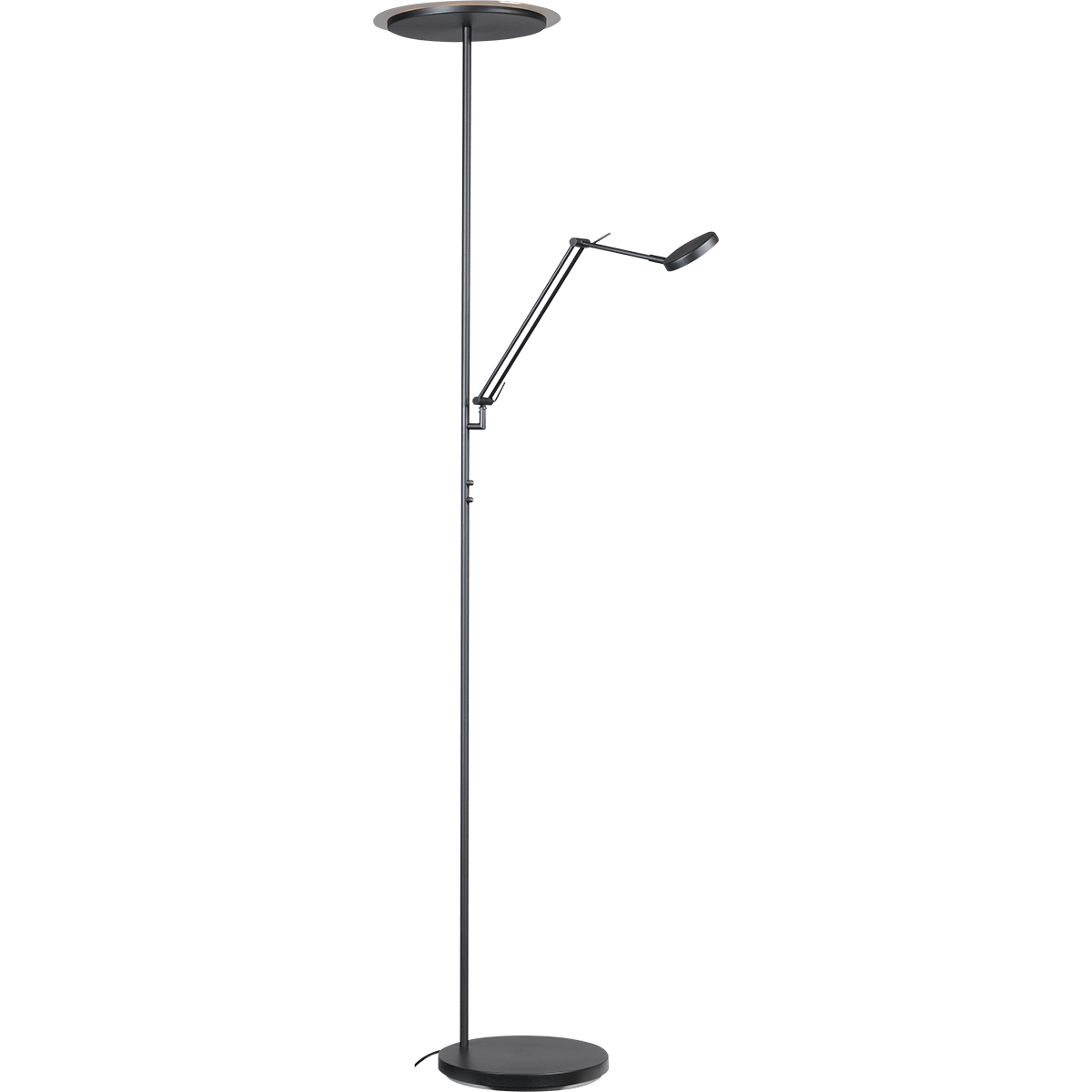 Vloerlamp Milan zwart nikkel uplight en leeslamp hoogte 185cm DTW