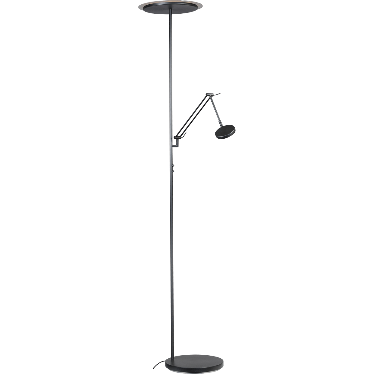 Vloerlamp Milan zwart nikkel uplight en leeslamp hoogte 185cm DTW
