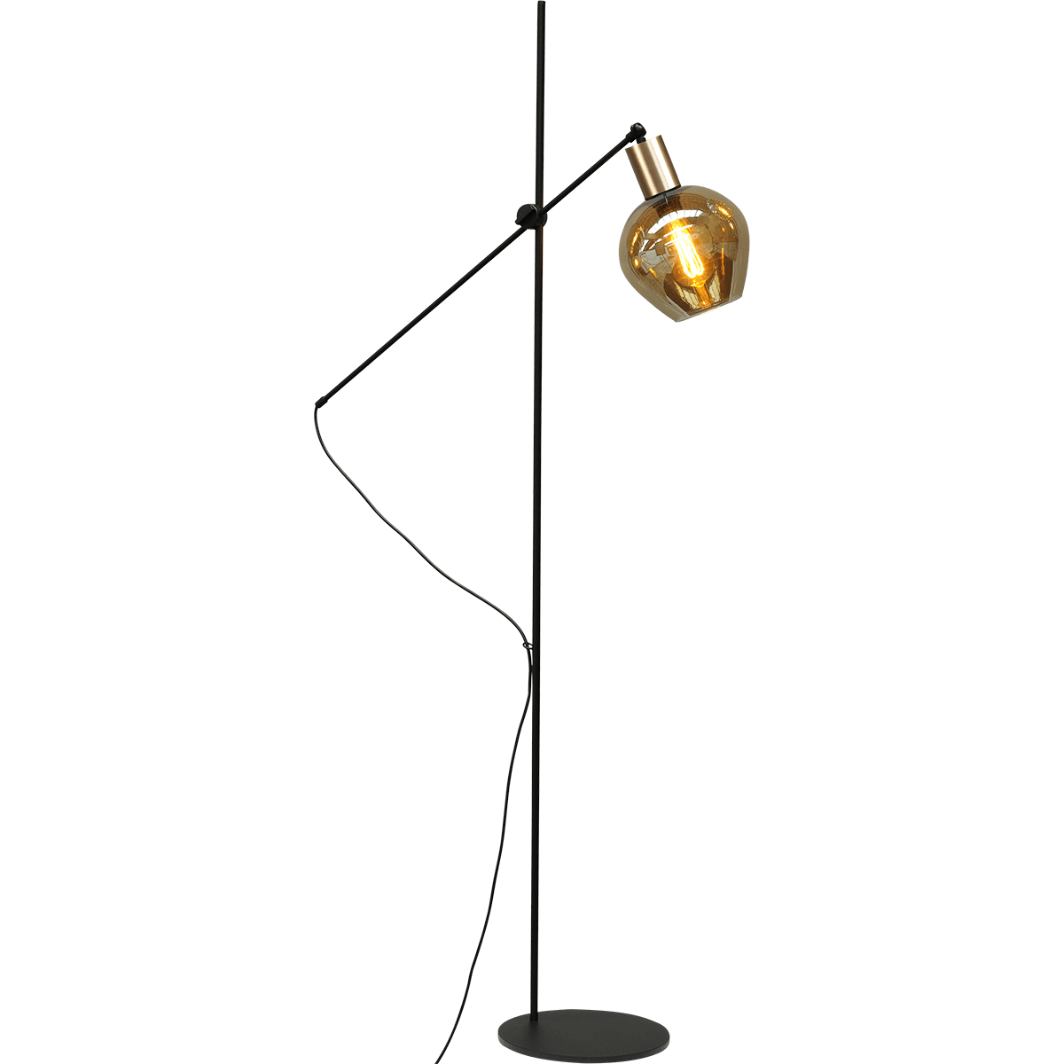 Vloerlamp Bounty 1-lichts hoogte 161cm - mat zwart/mat goud - + glas smoke 62260-05-3 - MASTERLIGHT