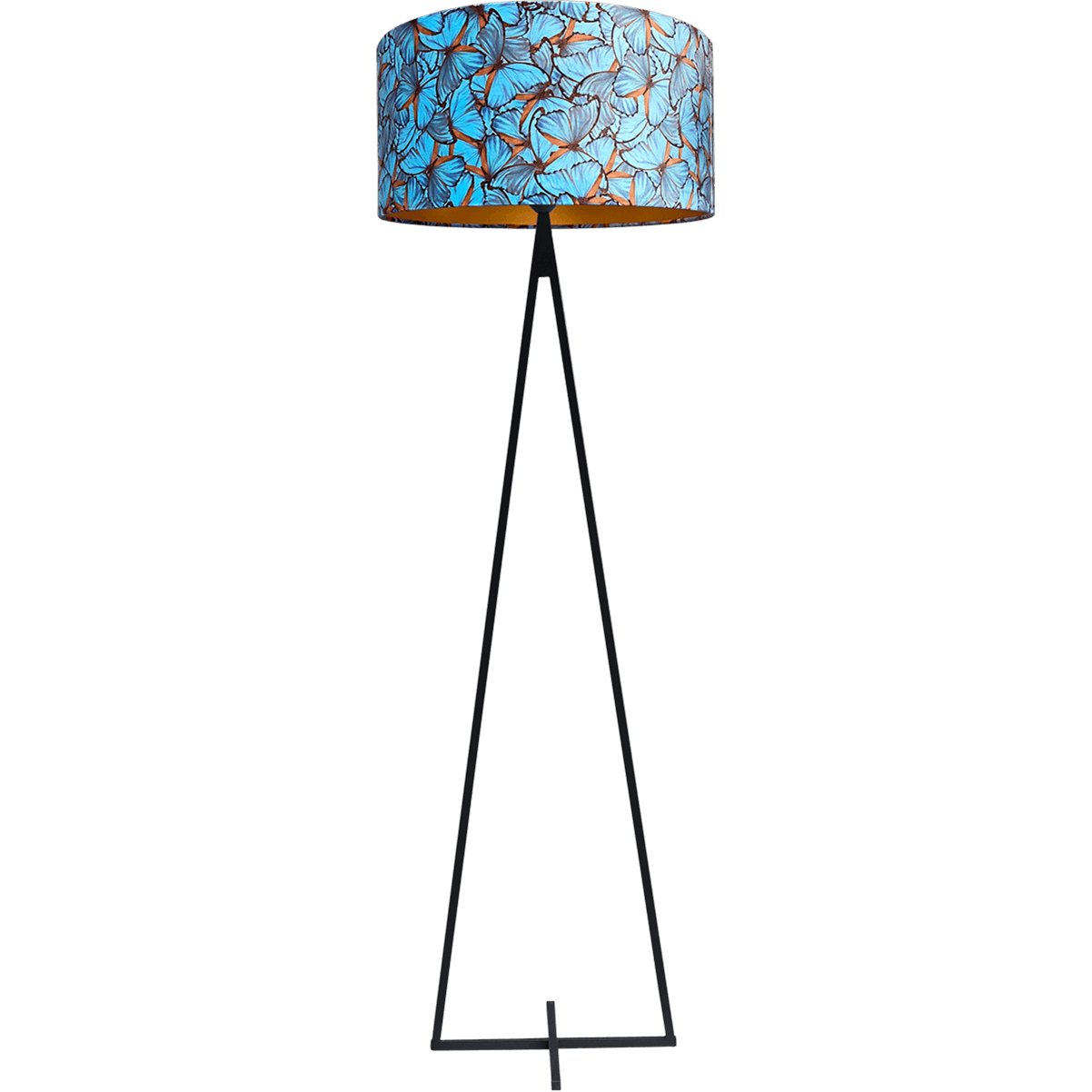 Vloerlamp Cross Triangle zwart structuur hoogte 158cm inclusief lampenkap met butterflymotief Artik butterfly 52/52/25 - MASTERLIGHT