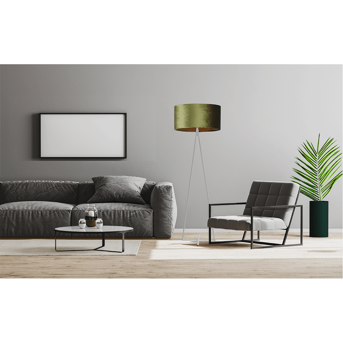 Vloerlamp Cross Triangle wit structuur hoogte 158cm inclusief groene lampenkap Artik green 52/52/25 - MASTERLIGHT