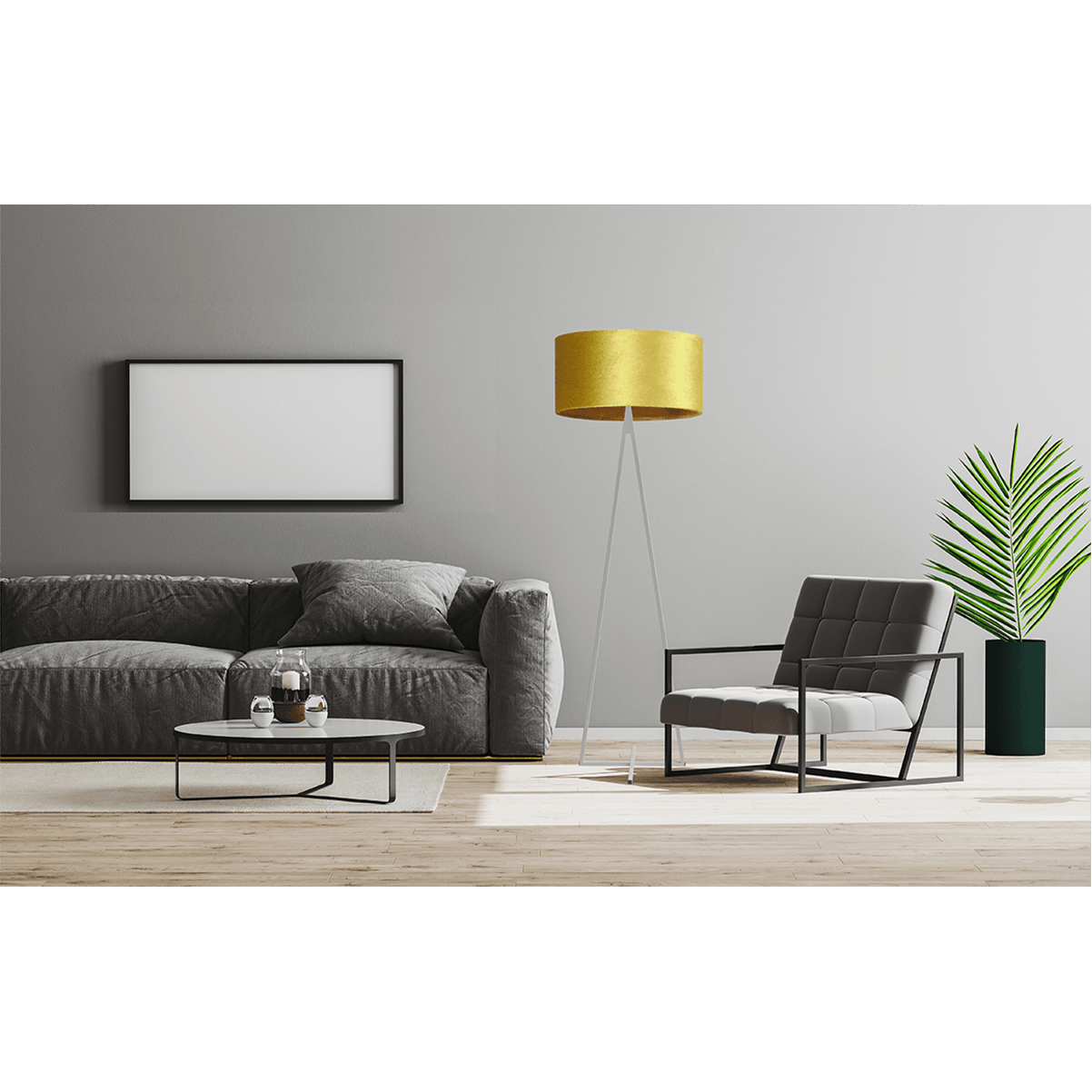 Vloerlamp Cross Triangle wit structuur hoogte 158cm inclusief gele lampenkap Artik oker 52/52/25 - MASTERLIGHT