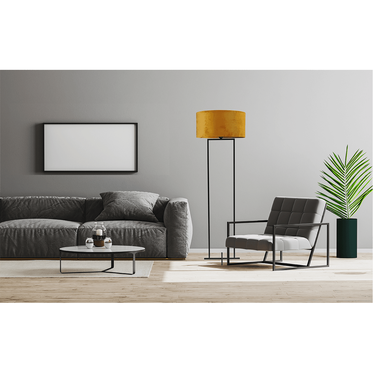 Vloerlamp Cross Rectangle zwart structuur hoogte 158cm inclusief maiskleurige lampenkap Artik mais 52/52/25 - MASTERLIGHT