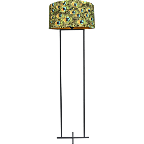 Vloerlamp Cross Rectangle zwart structuur hoogte 158cm inclusief lampenkap met peacockenveren print Artik peacock 52/52/25 - MASTERLIGHT