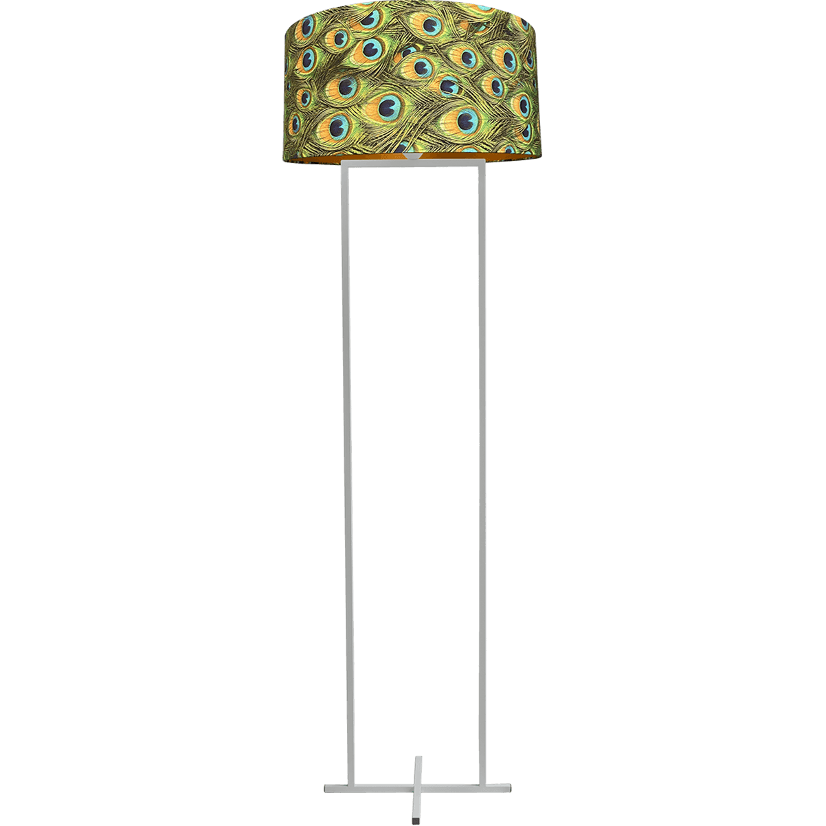 Vloerlamp Cross Rectangle wit structuur hoogte 158cm inclusief lampenkap met peacockenveren print Artik peacock 52/52/25 - MASTERLIGHT