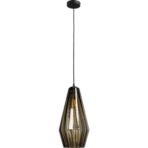 Hanglamp Diamond mat zwart 1-lichts kabel 150cm - glas smoke Ø23x46cm - MASTERLIGHT
