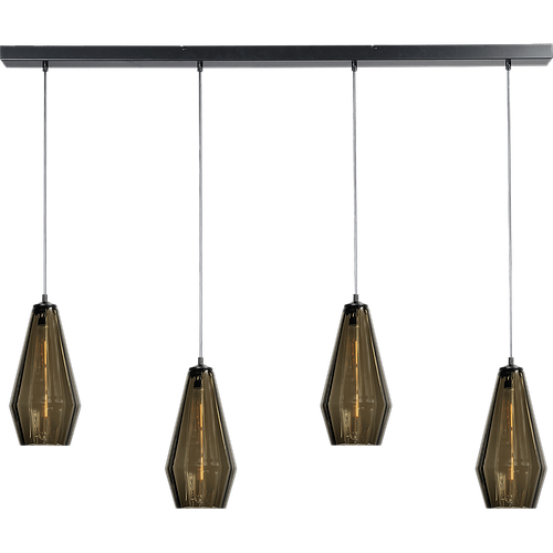 Hanglamp Diamond 4-lichts mat zwart 130x8cm - glas smoke Ø18x36cm - kabel zwart pvc 150cm - MASTERLIGHT