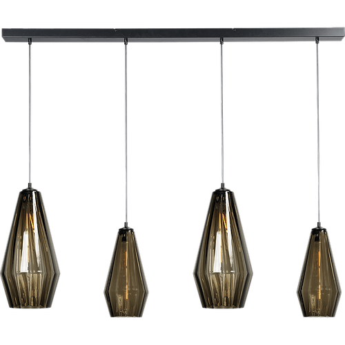 Hanglamp Diamond 4-lichts mat zwart 130x8cm - 2x glas smoke 23x46cm + 2x glas smoke 18x36cm - MASTERLIGHT