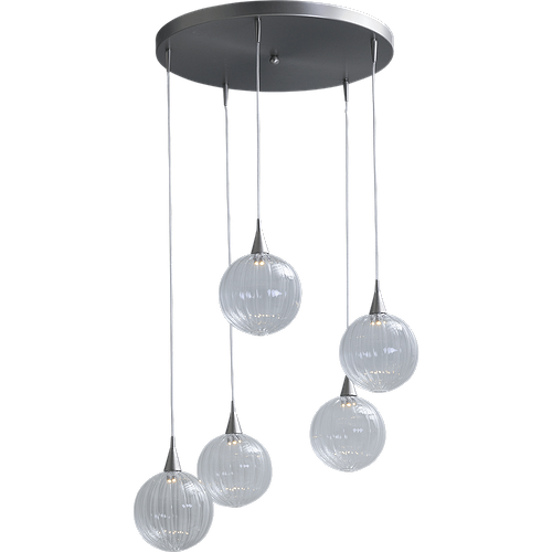 Hanglamp Bocca nikkel 5-lichts glas helder Ø15cm Ø50cm DTW