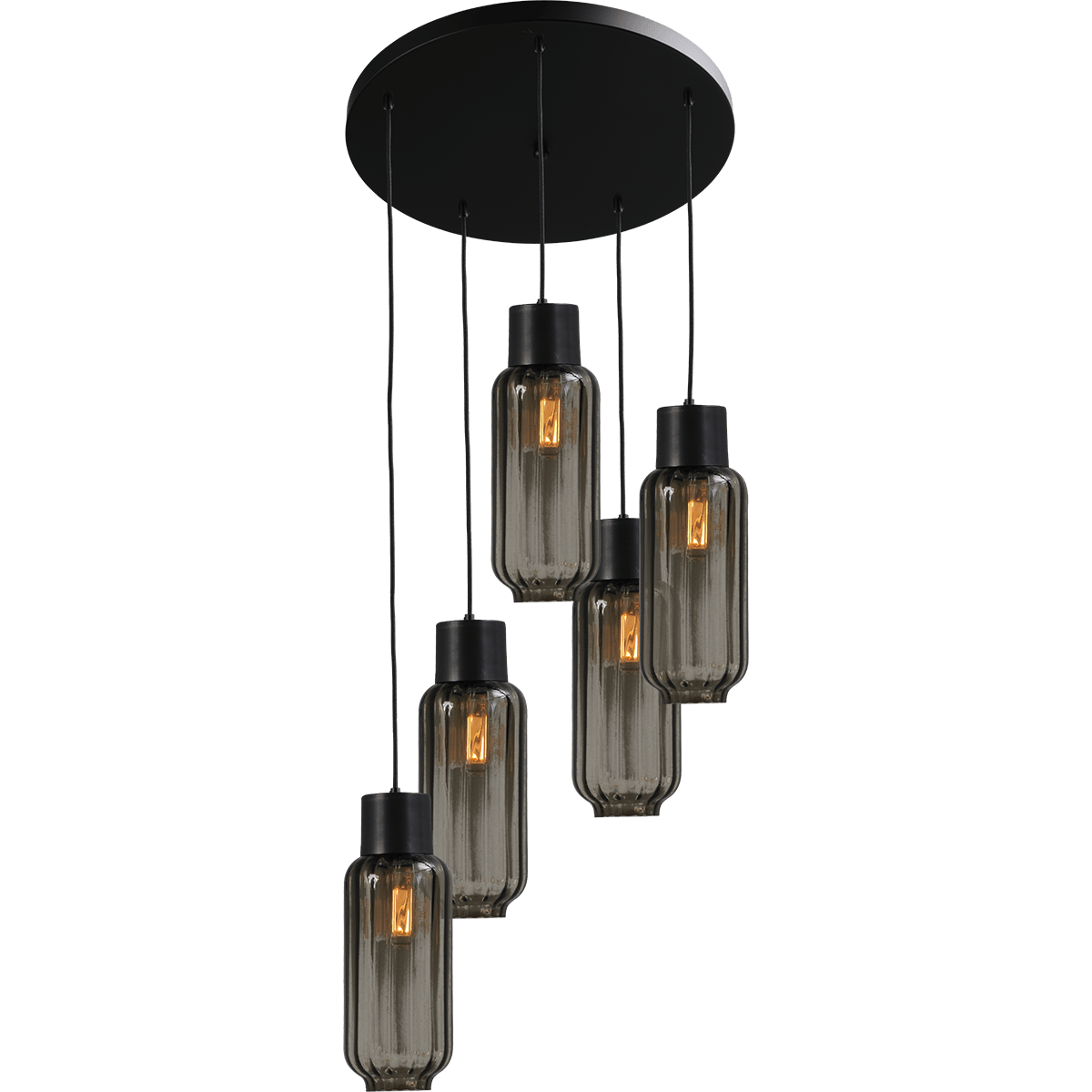 Hanglamp "Lett Rib" zwart 5-lichts doorsnede 50cm