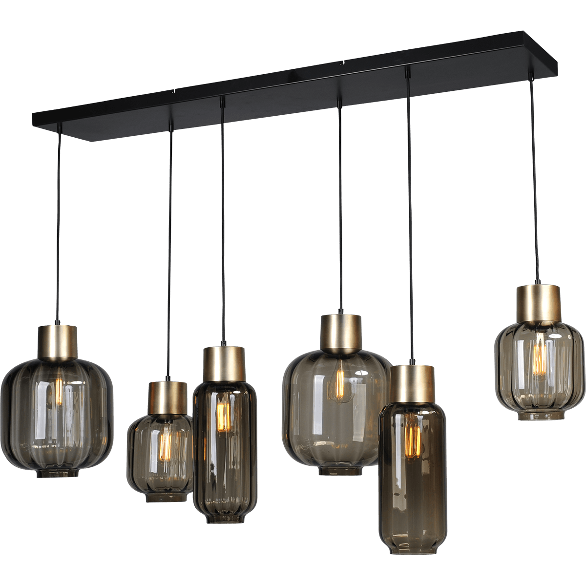 Hanglamp "Lett Rib" mat goud 6-lichts beam zwart 130x25cm