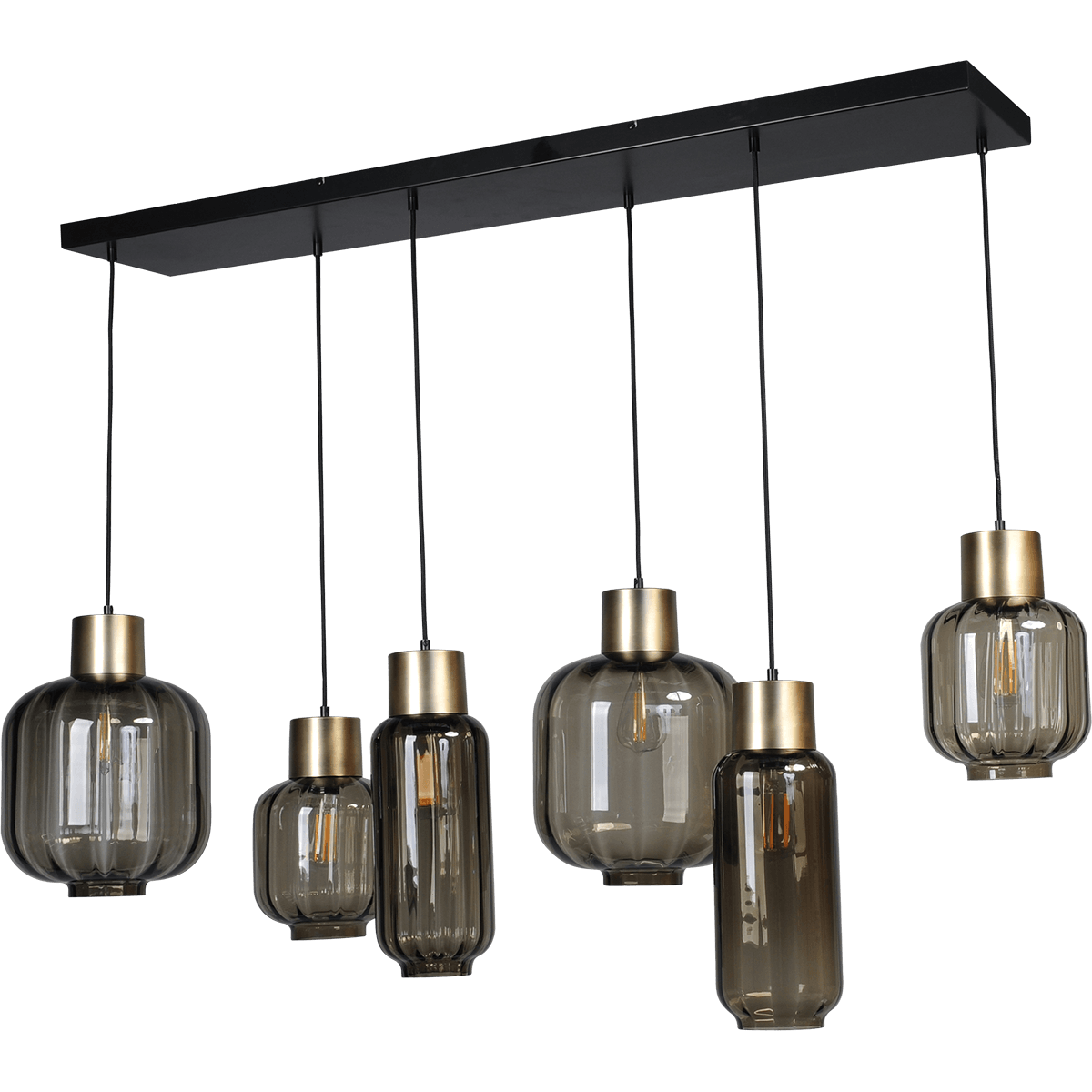 Hanglamp "Lett Rib" mat goud 6-lichts beam zwart 130x25cm