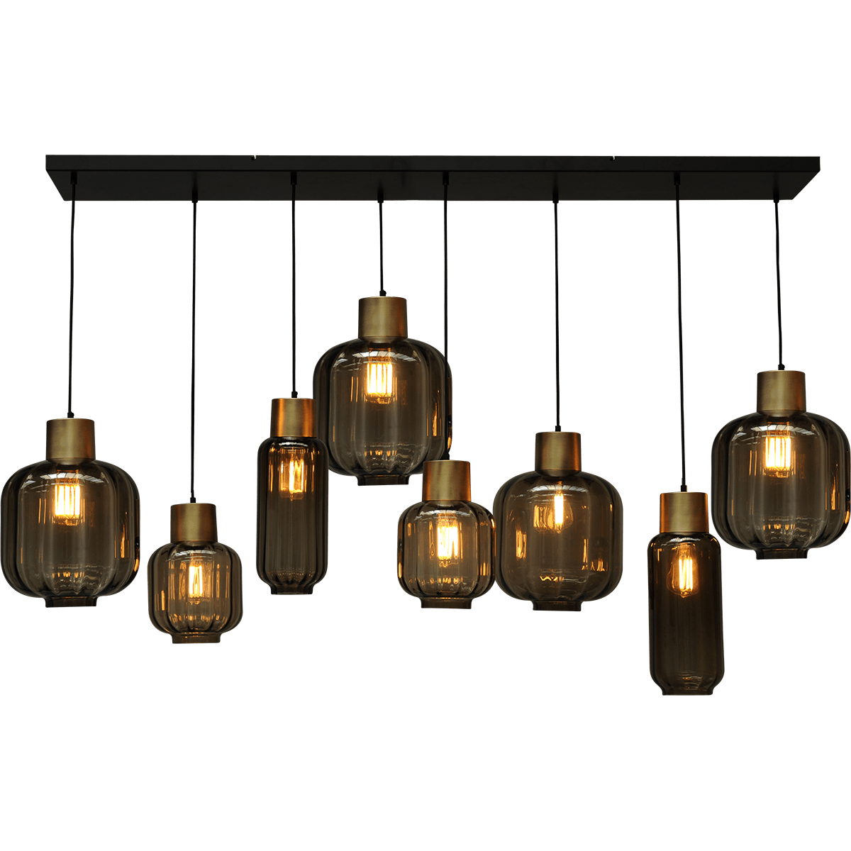 Hanglamp "Lett Rib" mat goud 8-lichts beam zwart 160x25cm