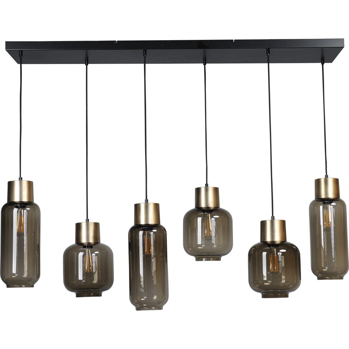 Hanglamp "Lett" mat goud 6-lichts beam zwart 130x25cm