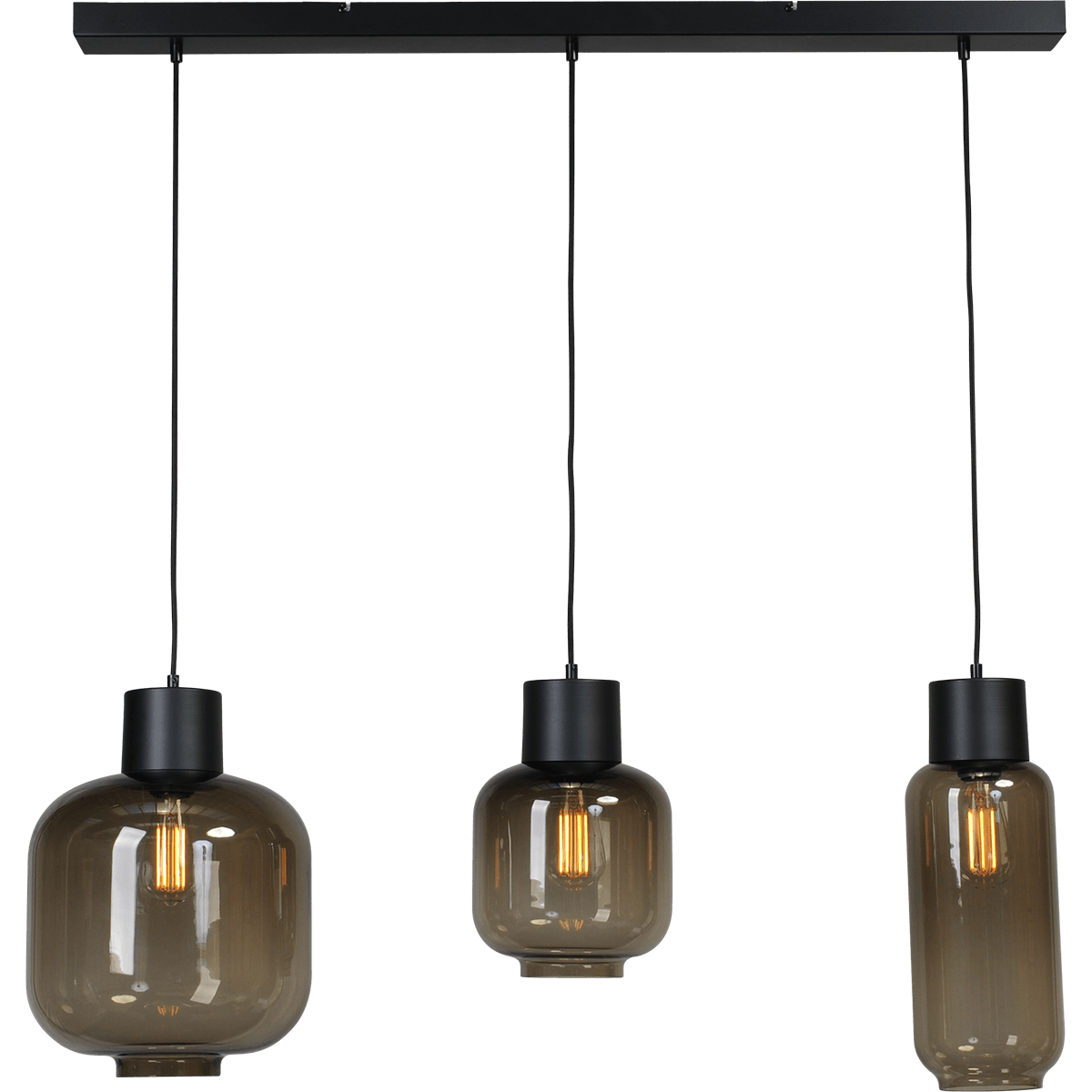 Hanglamp "Lett" mat zwart 3-lichts beam zwart 100x8cm