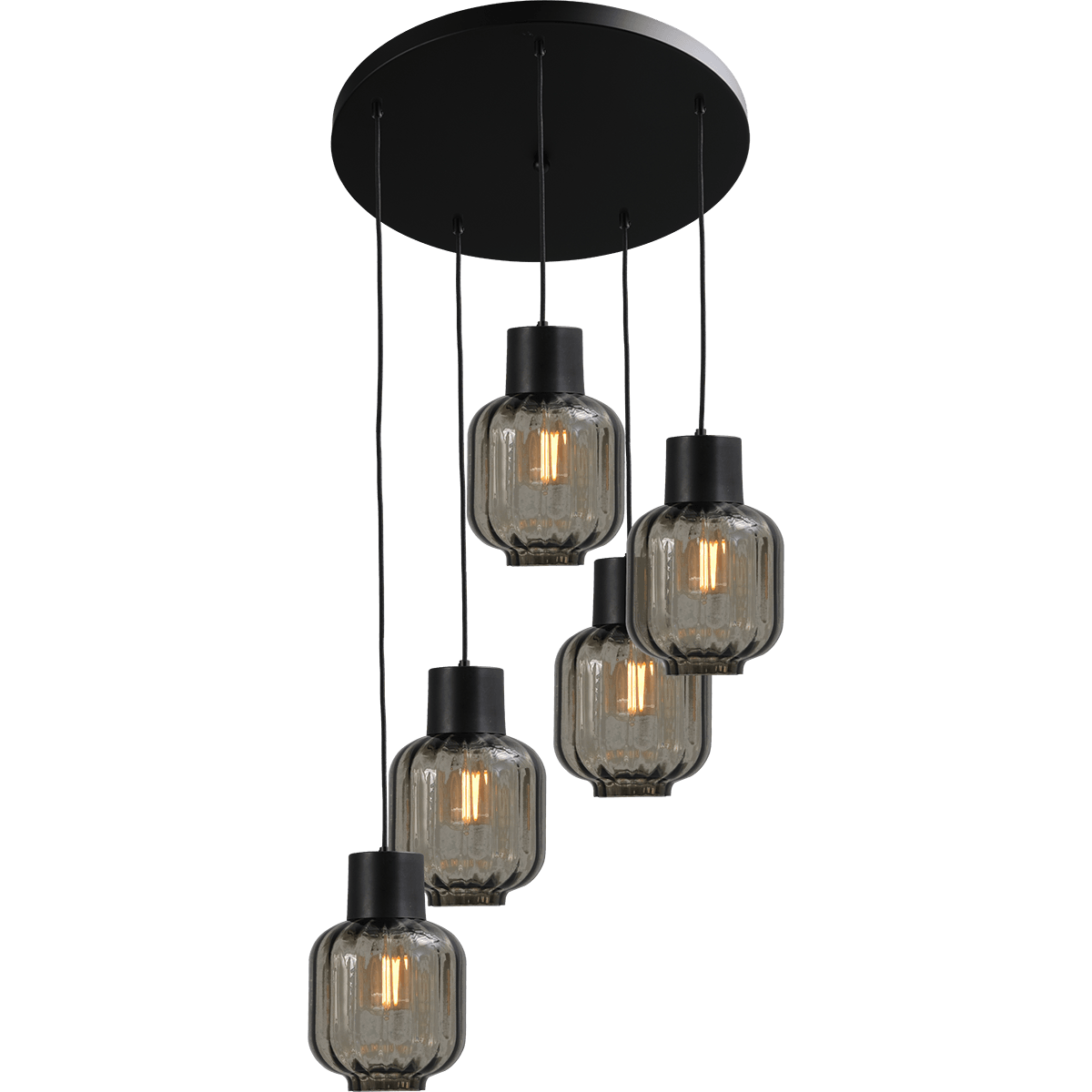 Hanglamp "Lett Rib" zwart 5-lichts doorsnede 50cm