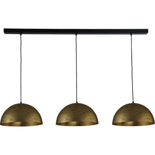 Hanglamp Larino 3-lichts Ø40cm bladgouden/bladgouden - plafondplaat zwart - 130x8cm - zwarte pvc kabel 150cm - MASTERLIGHT