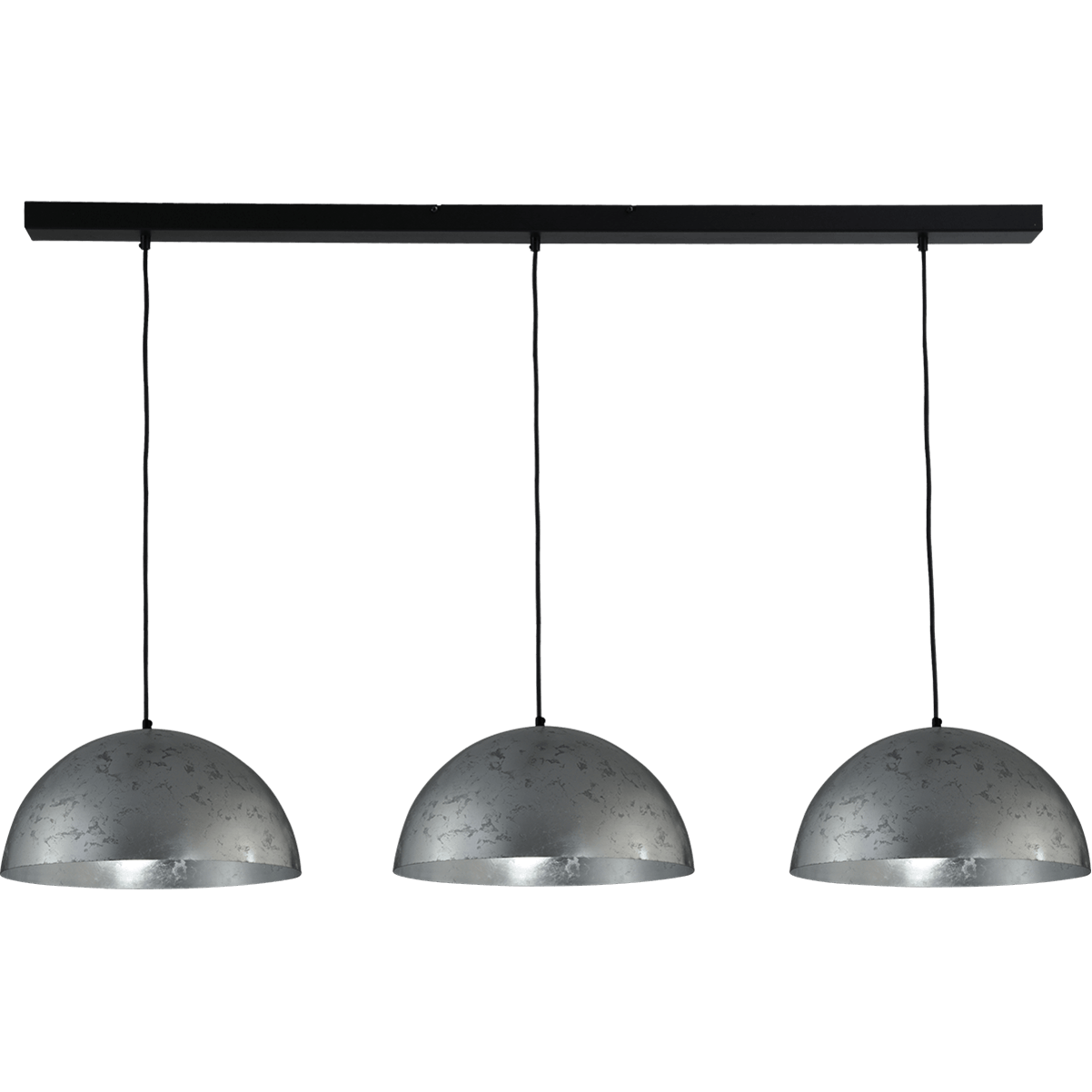 Hanglamp Larino 3-lichts Ø40cm bladzilveren/bladzilveren - plafondplaat zwart - 130x8cm - zwarte pvc kabel 150cm - MASTERLIGHT