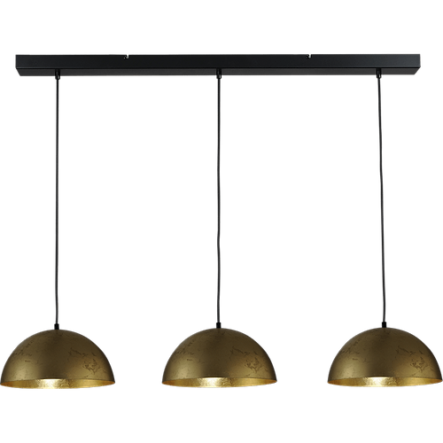 Hanglamp Larino 3-lichts Ø30cm bladgouden/bladgouden - plafondplaat zwarte 100x8cm - zwarte pvc kabel 150cm - MASTERLIGHT