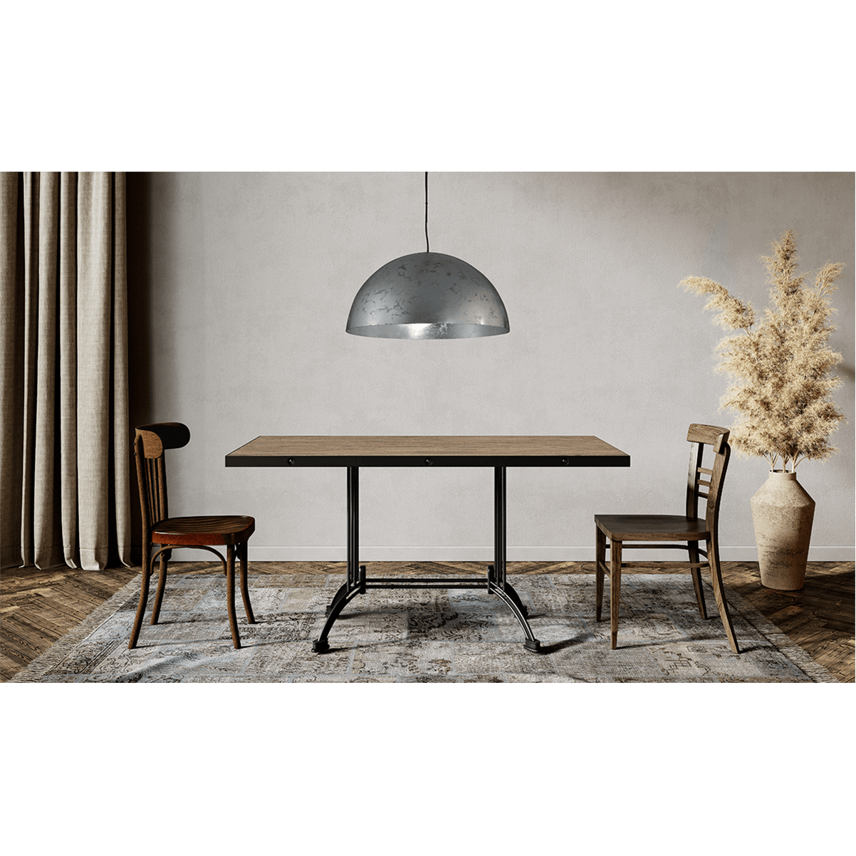 Hanglamp Larino Ø60cm bladzilveren buitenkant - bladzilveren binnenkant - stalen draad 150cm - MASTERLIGHT