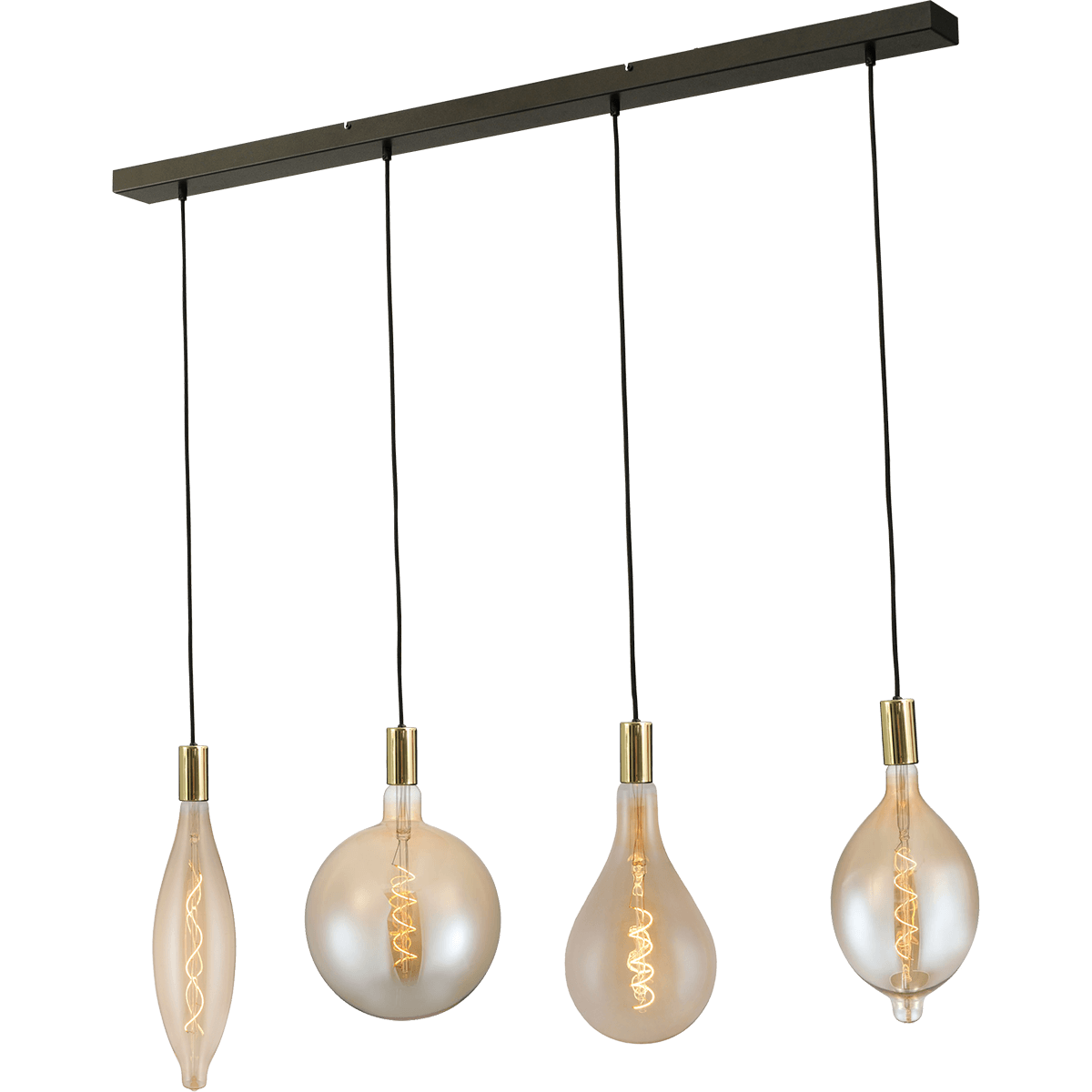 Hanglamp Tessi 4-lichts glimmend messing 130x8cm