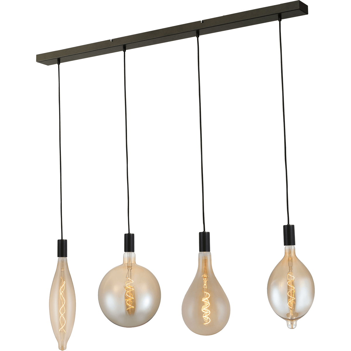 Hanglamp Tessi 4-lichts mat zwart 130x8cm