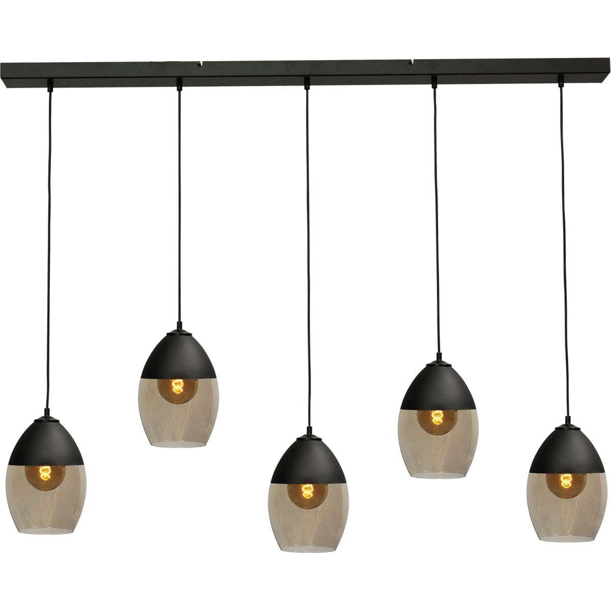 Hanglamp Opaco 5-lichts mat zwart 130x8cm 5x glas smoke Ø19x26cm - MASTERLIGHT