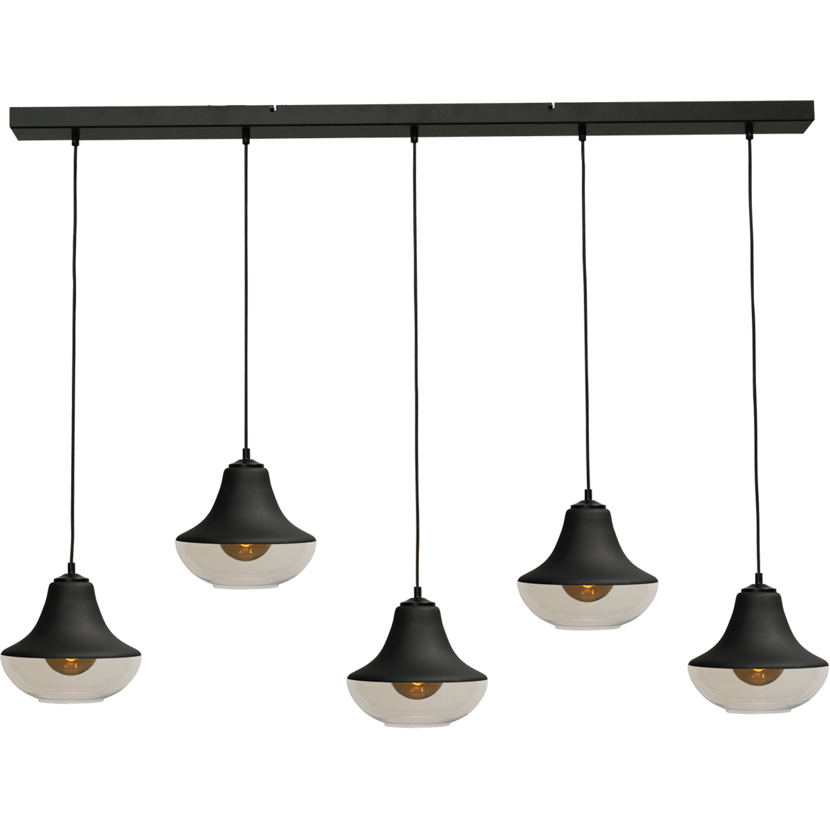 Hanglamp Opaco 5-lichts mat zwart 130x8cm 5x glas smoke Ø24x20cm - MASTERLIGHT
