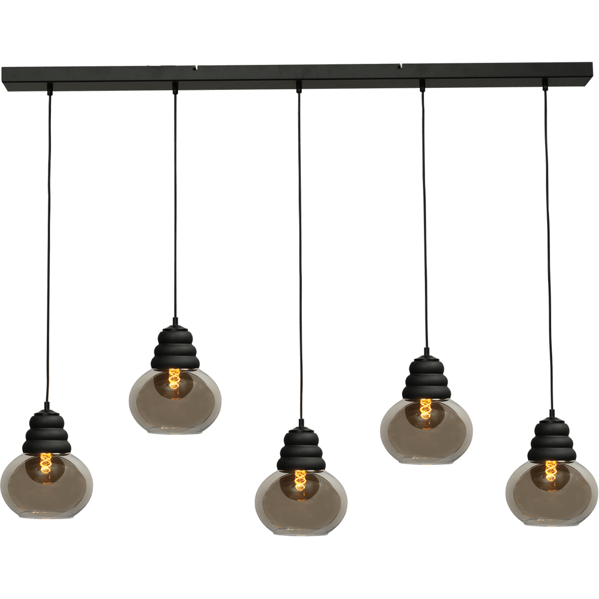 Hanglamp Opaco 5-lichts mat zwart 130x8cm 5x glas smoke Ø21x24cm - MASTERLIGHT