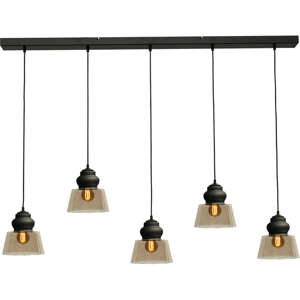 Hanglamp Opaco 5-lichts mat zwart 130x8cm 5x glas smoke Ø22x21cm - MASTERLIGHT