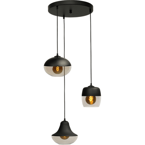 Hanglamp Opaco 3-lichts mat zwart base Ø35cm glas smoke 62270-05-1+62270-05-2+62270-05-5 - MASTERLIGHT