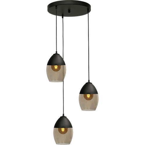 Hanglamp Opaco 3-lichts mat zwart base Ø35cm 3x glas smoke Ø19x26cm - MASTERLIGHT