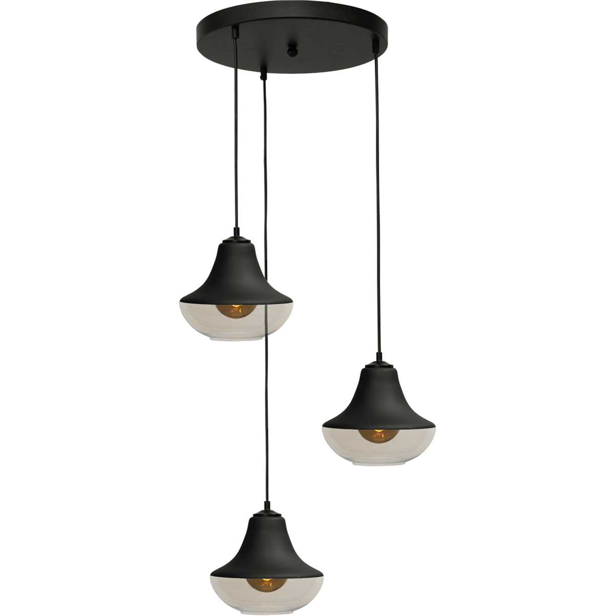 Hanglamp Opaco 3-lichts mat zwart base Ø35cm 3x glas smoke Ø24x20cm - MASTERLIGHT