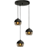 Hanglamp Opaco 3-lichts mat zwart base Ø35cm 3x glas smoke Ø20x20cm - MASTERLIGHT