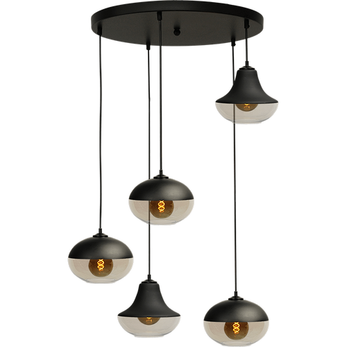 Hanglamp Opaco 5-lichts mat zwart base Ø50cm glas smoke 3x 62270-05-1 + 2x 62270-05-5 - MASTERLIGHT