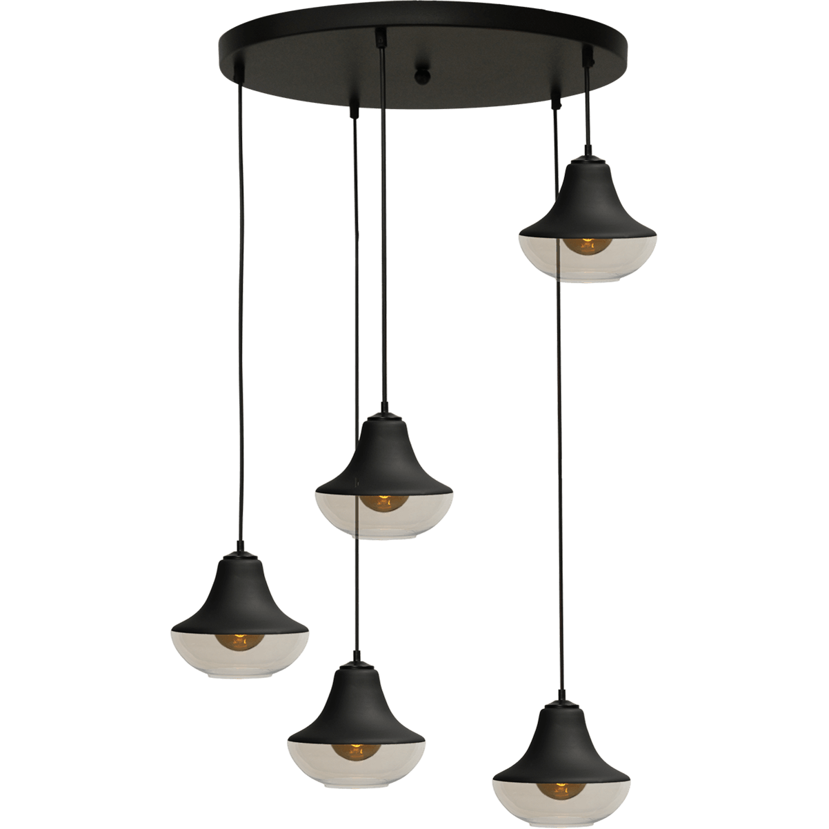 Hanglamp Opaco 5-lichts mat zwart base Ø50cm 5x glas smoke Ø24x20cm - MASTERLIGHT