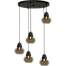 Hanglamp Opaco 5-lichts mat zwart base Ø50cm 5x glas smoke Ø21x24cm - MASTERLIGHT